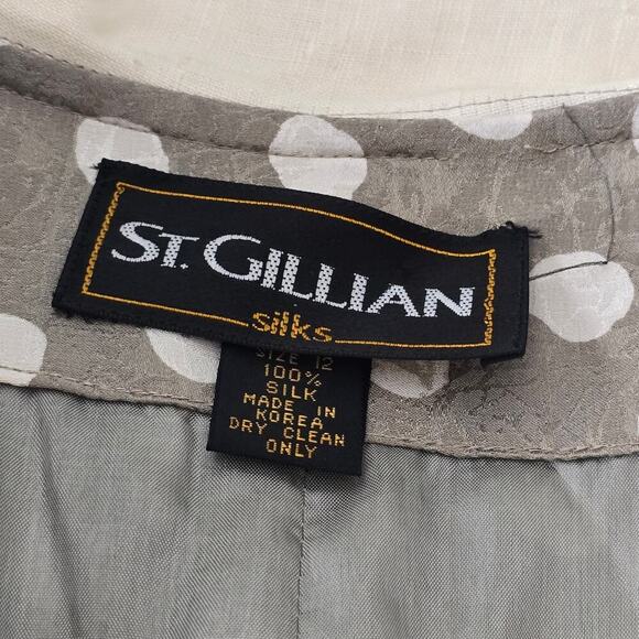 St. Gillian VTG Silk Polka Dot Midi Dress 12 Puff Sleeves Bow Collar Retro 80s - Picture 9 of 11